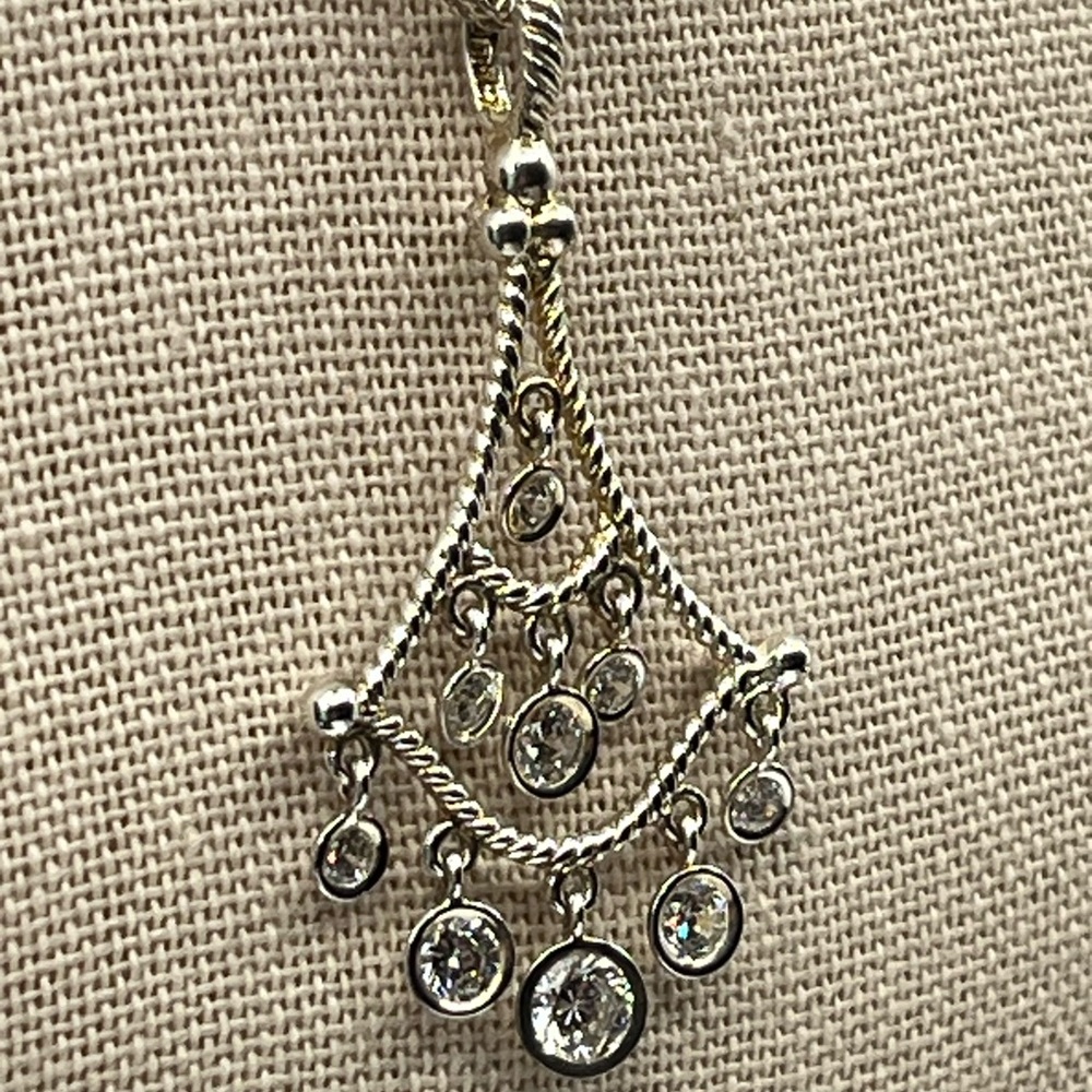Vintage Diamonique Sterling Silver Chandelier Pendant Necklace, 16" - Picture 10 of 17